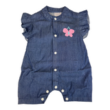 Girl Cotton Denim Butterfly Side Half Romper Trudonis