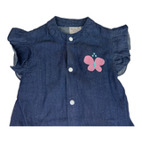 Girl Cotton Denim Butterfly Side Half Romper Trudonis