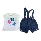 Girls Two Pcs Butterfly Top & Denim BIB Pant Trudonis