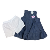 Girls Two Pcs Denim Dress & Bloomer Butterfly Side Trudonis