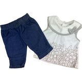 Girls Two Pcs Top & Blue Denim Carpri Trudonis