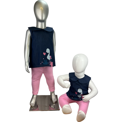 Girls 2 Pcs Blue Denim Top & Legging Trudonis