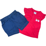 Girls Two Pcs Strawberry Top & Denim Short Trudonis