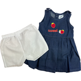 Girls Strawberry Time Two Pcs Denim Dress & Bloomer Trudonis