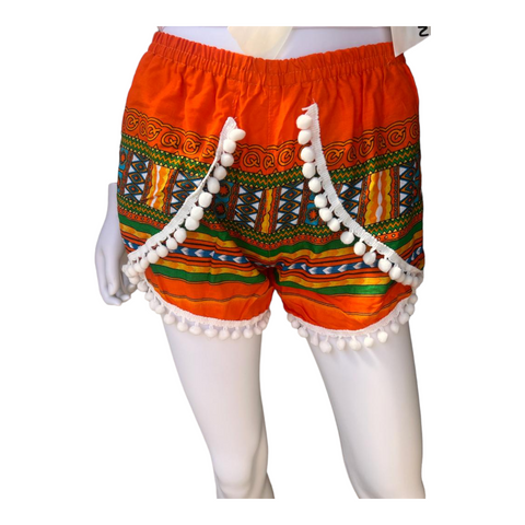 Unisex Thailand Elephant Shorts Casual Style Orange Mix With Pom Pom