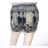 Unisex Thailand Elephant Shorts Casual Style Dark Blue Mix With Pom Pom