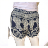 Unisex Thailand Elephant Shorts Casual Style Dark Blue Mix With Pom Pom