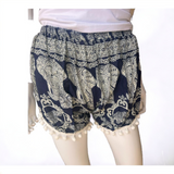 Unisex Thailand Elephant Shorts Casual Style Dark Blue Mix With Pom Pom