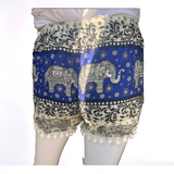 Unisex Thailand Elephant Shorts Casual Style Blue Mix With Pom Pom