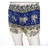 Unisex Thailand Elephant Shorts Casual Style Blue Mix With Pom Pom