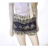 Unisex Thailand Elephant Shorts Casual Style Dark Blue  White Mix With Pom Pom