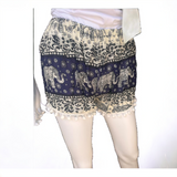 Unisex Thailand Elephant Shorts Casual Style Dark Blue  White Mix With Pom Pom