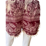 Unisex Thailand Elephant Shorts Casual Style Burgundy