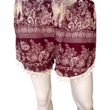 Unisex Thailand Elephant Shorts Casual Style Burgundy