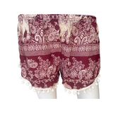 Unisex Thailand Elephant Shorts Casual Style Burgundy