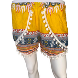 Unisex Thailand  Shorts Casual Style YELLOW BLUE MIX With Pom Pom