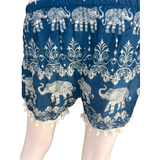 Unisex Thailand 10 Elephant Shorts Casual Style Blue White Mix With Pom Pom