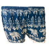 Unisex Thailand 10 Elephant Shorts Casual Style Blue White Mix With Pom Pom