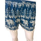 Unisex Thailand 10 Elephant Shorts Casual Style Blue White Mix With Pom Pom