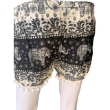 Unisex Thailand Elephant Shorts Casual Style Black & White