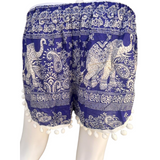 Unisex Thailand Elephant Shorts Casual Style Blue  Mix With Pom Pom