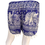 Unisex Thailand Elephant Shorts Casual Style Blue  Mix With Pom Pom