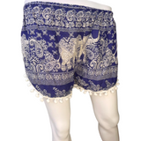 Unisex Thailand Elephant Shorts Casual Style Blue  Mix With Pom Pom