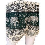 Unisex Thailand Elephant Shorts Casual Style Green With Pom Pom