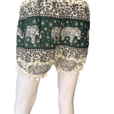 Unisex Thailand Elephant Shorts Casual Style Green With Pom Pom