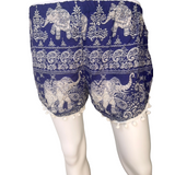 Unisex Thailand  Four Elephant Shorts Casual Style Blue With Pom pom