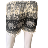 Unisex Thailand Elephant Shorts Casual Style Black & White With Pom Pom