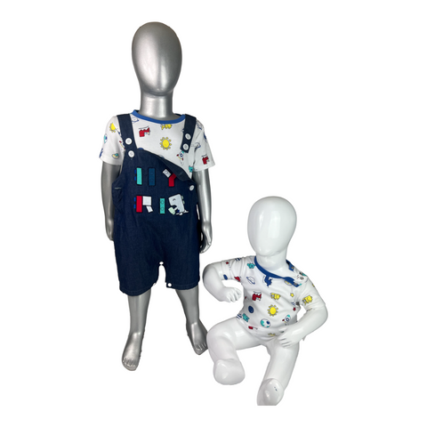 Boys Two Pcs T-Shirt and Denim Bib Pant Trudonis